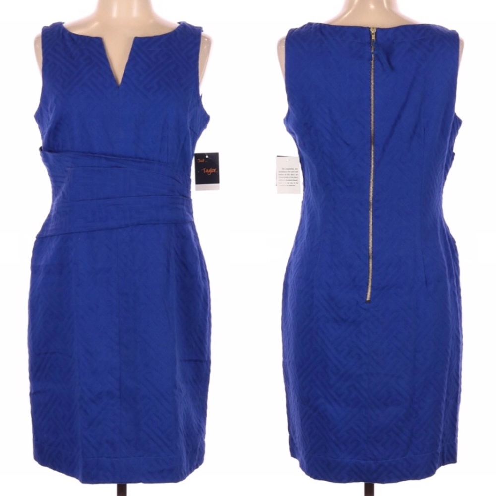 Just Taylor Royal Blue V-Neck Lined Sheath Dress